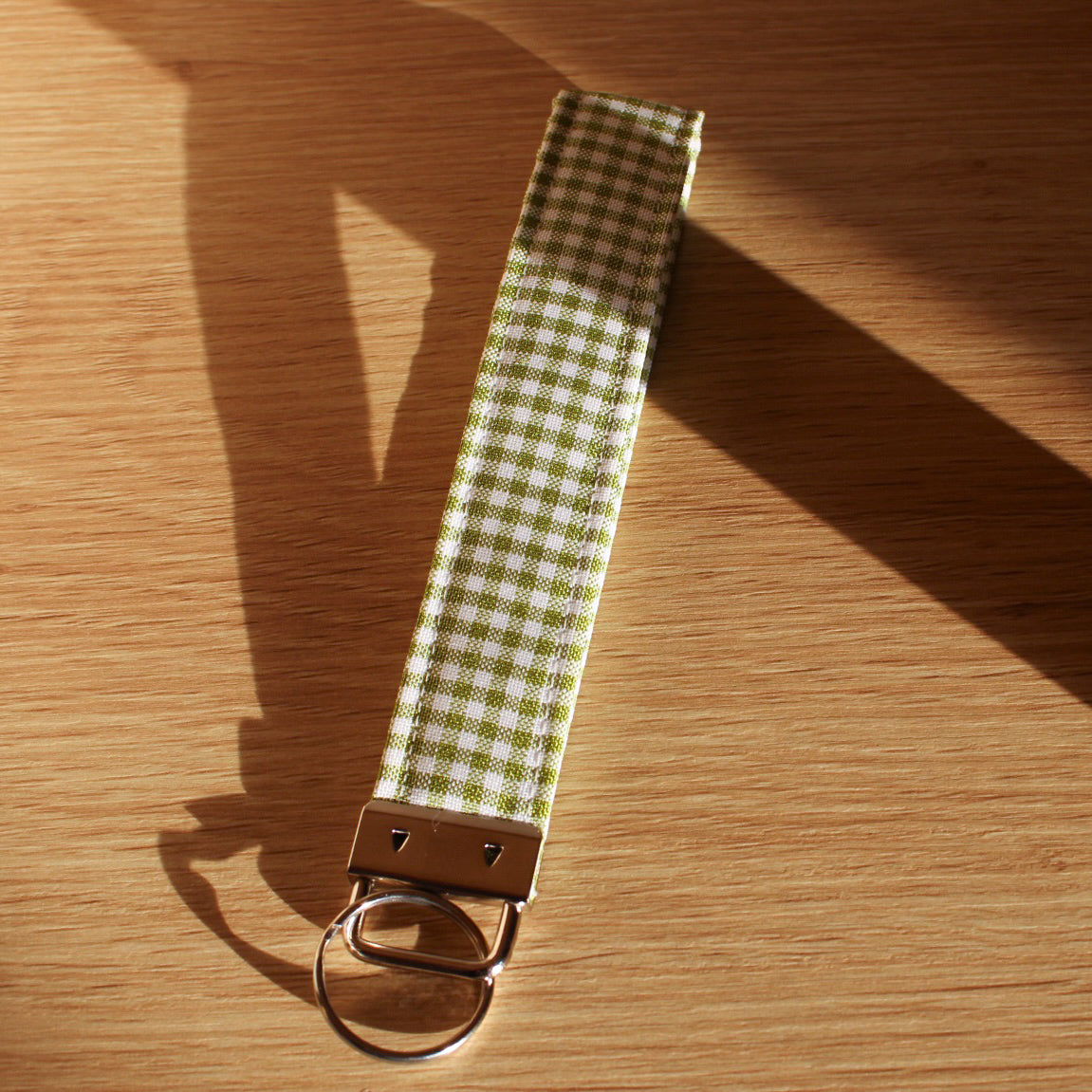 Green Gingham Cotton Key Fob Wristlet