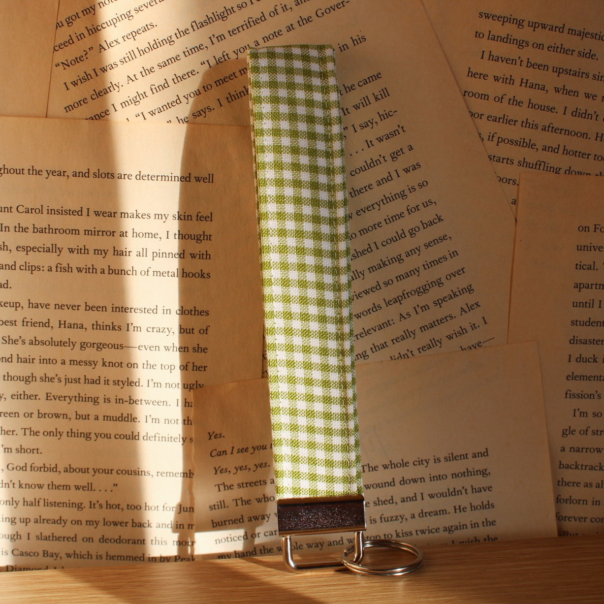 Green Gingham Cotton Key Fob Wristlet