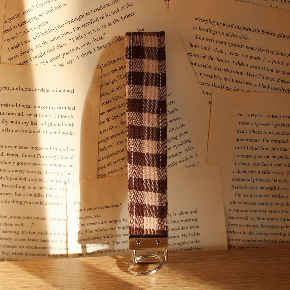 Brown Gingham Cotton Key Fob Wristlet