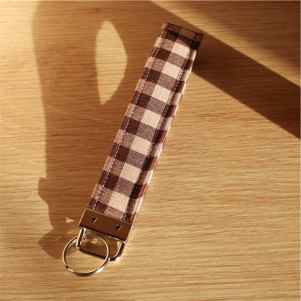 Brown Gingham Cotton Key Fob Wristlet